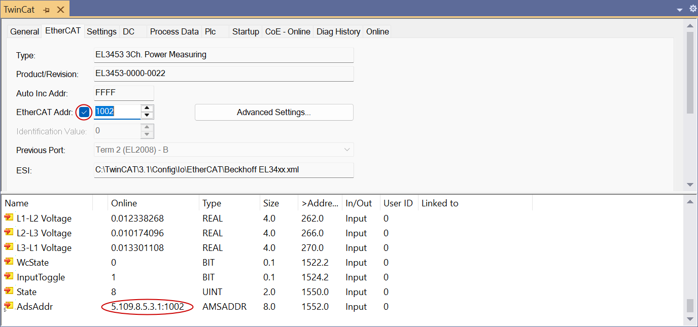 Activate terminal ADS and get address